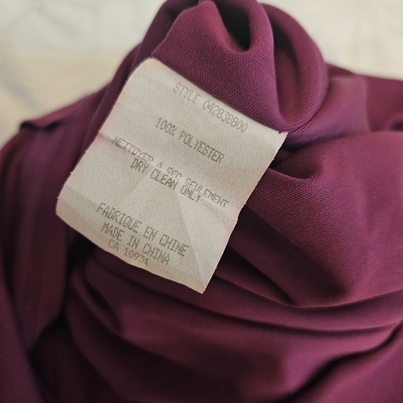 Halter Fitted Ruched Bridesmaid Dress | Adrianna Papell | Magenta/Purple - Picture 7 of 7